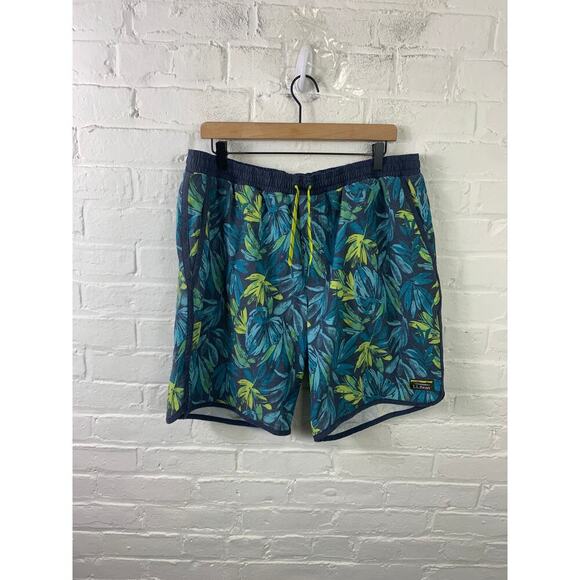 L.L. Bean Men's Adventure Hybrid Swim Short-Lined Tropical Leaves Multi Size XL - Picture 1 of 4